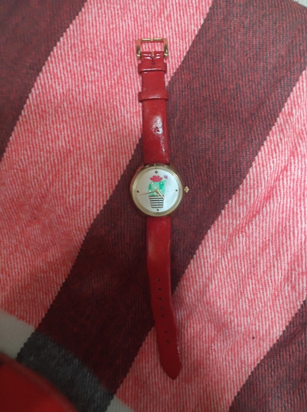 kate spade Red Leather Strap Watch with Cactus Motif
